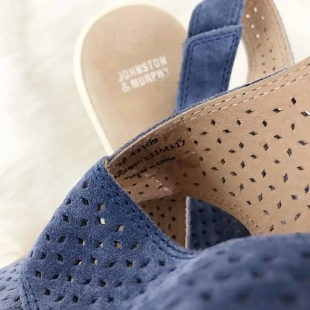 JOHNSTON & MURPHY Blue Suede Sling Back Sandals - Picture 8 of 8
